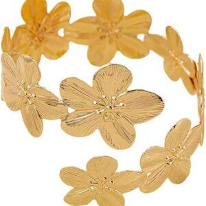 Gold Flower Upper Arm Cuff Bracelet for Women - Adjustable Summer Jewelry